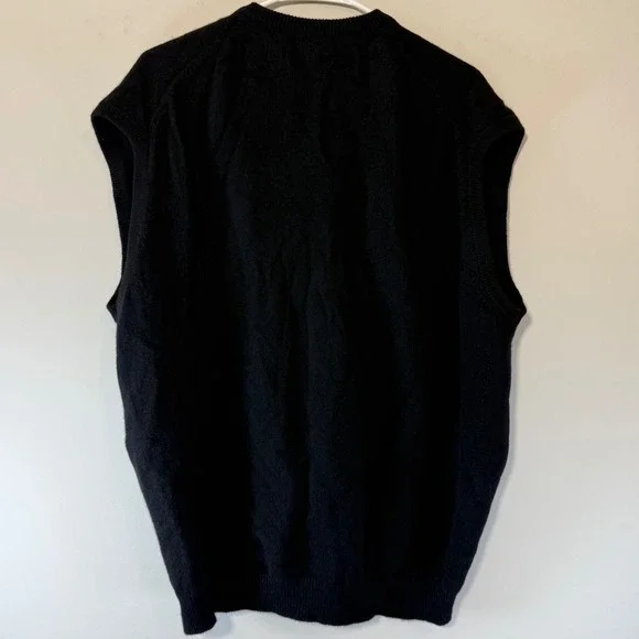 Peter Scott Black Sweater Vest Men's Sz 48 100% Lambs wool Lahinch Golf Club SEE - Picture 2 of 6